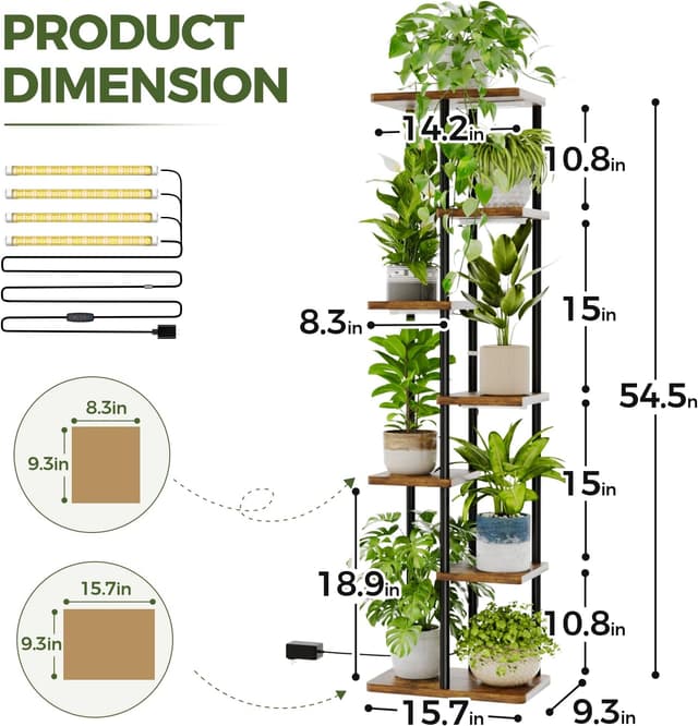 Detalle de Bamworld Mensola per piante con luci LED a spettro completo, 7 ripiani