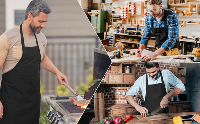 Detalle de LEBEXY Kochschürze aus Baumwolle, einfarbig schwarz – mit zwei großen Taschen