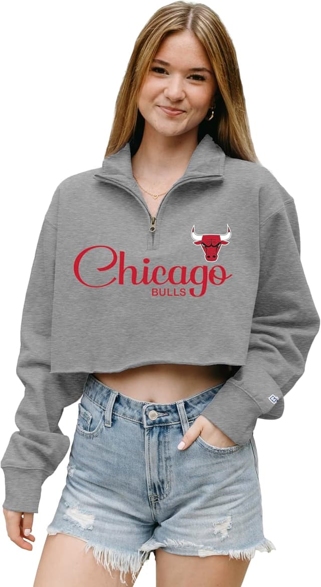 Detalle de Blue 84 Women’s NBA Officially Licensed Cropped Quarter Zip Sweatshirt (Graphite) — Denver Nuggets