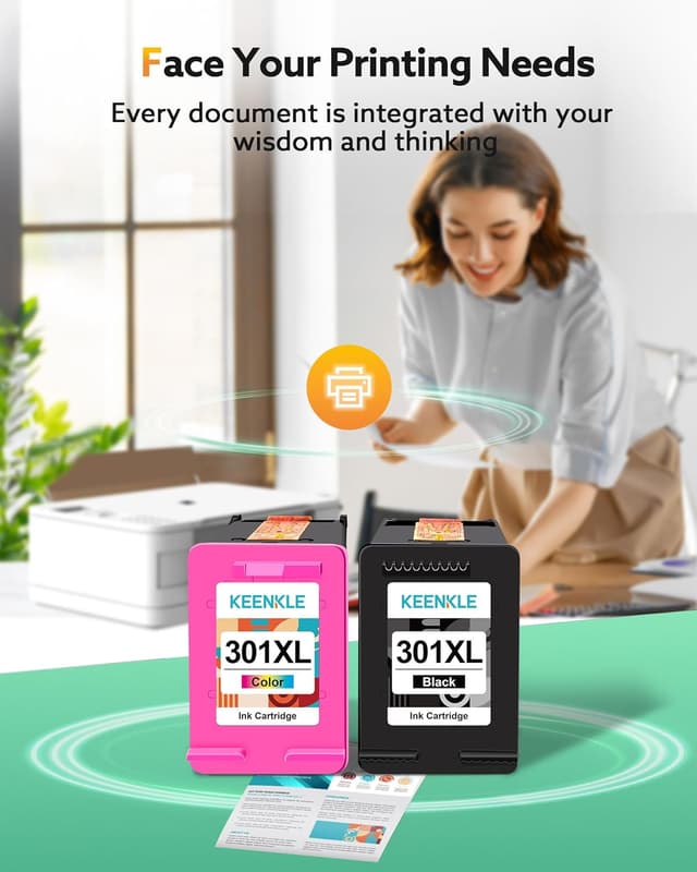 Detalle de KEENKLE 301XL High Yield Ink Cartridges (2-Pack: Black & Colour) for HP 301XL printers