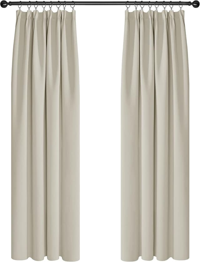 Detalle de Deconovo Home light beige pencil pleat thermal blackout curtains (90 x 108 inch) – one pair