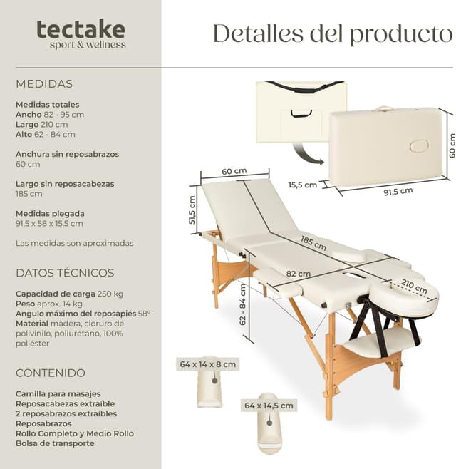 Thumbnail 6 de tectake Camilla Masaje Plegable de Madera Beige