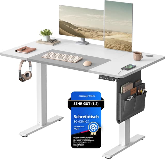 Detalle de SONGMICS elektrisch höhenverstellbarer Schreibtisch LSD015W02, 120 x 60 cm stufenlos, mit Memory-Funktion