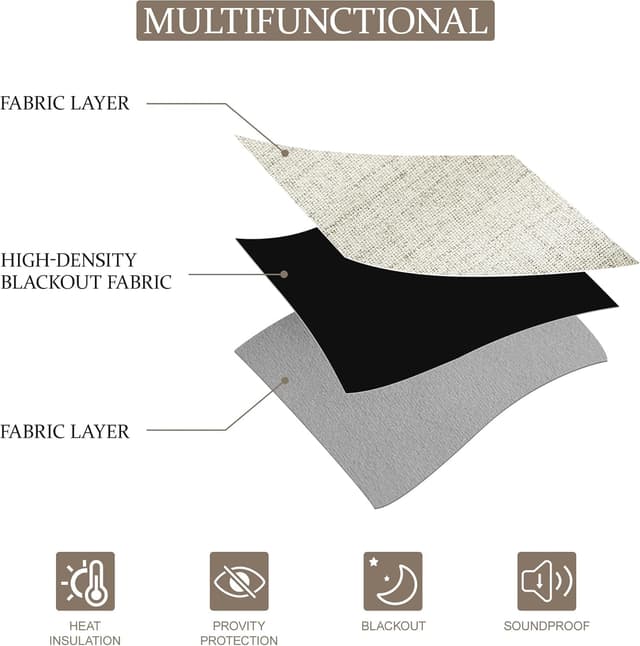 Detalle de CUCRAF 100% blackout curtains (Light Beige) – 72 inch drop, 2 panels, thermal eyelet curtains