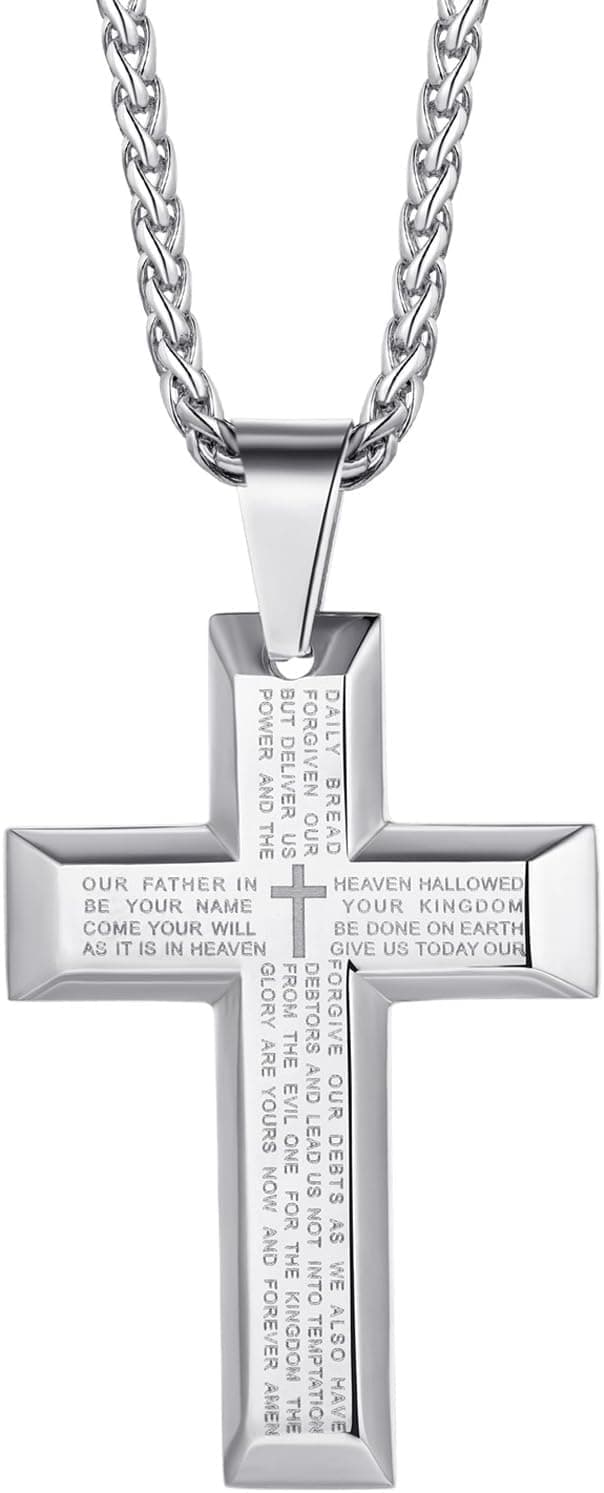 Detalle de Richsteel Kreuzkette Halskette Herren (Edelstahl, Silber/Gold/Schwarz) verstellbar 55+5 cm, personalisierbar