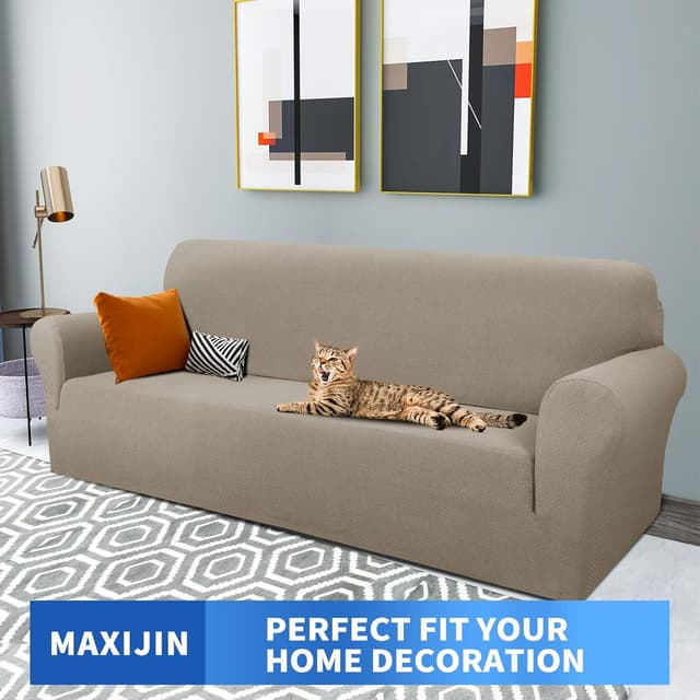 Detalle 2 de MAXIJIN Creative Jacquard housse de canapé 3 places super extensible kaki antidérapante (1 pièce)