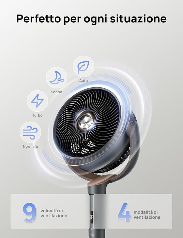 Detalle de DREO TurboPoly 512 ventilatore a piantana ultra silenzioso con telecomando (20 dB) e oscillazione 120°