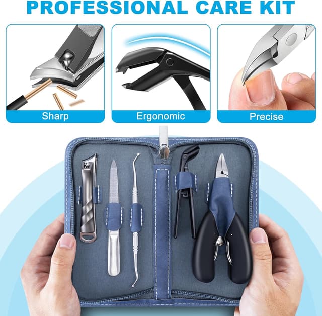 Detalle de DRMODE 2026 Toenail Clippers Set (5-in-1) for Thick Toenails, Angled & Ingrown Nail Clippers with Long Handle