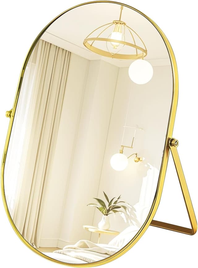 Detalle de ROYUEXT Oval Table Top Mirror (Gold) with Adjustable Metal Frame Stand