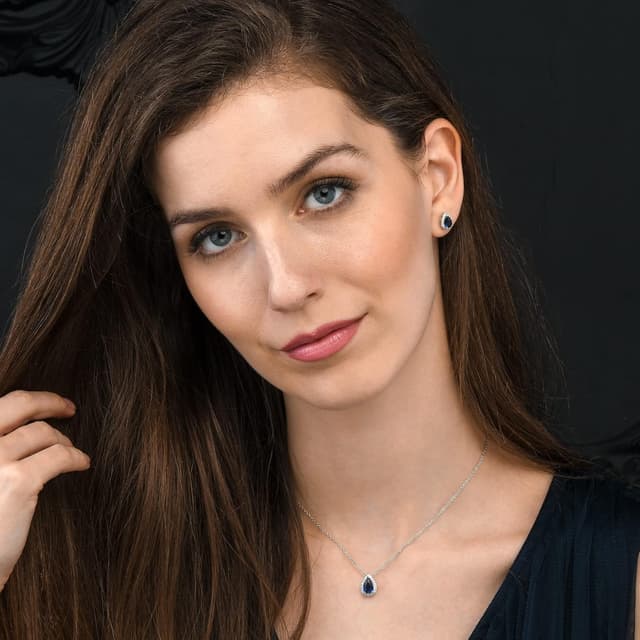 Detalle 2 de Diamond Treats orecchini da donna in argento sterling 925 a forma di pera con zirconi bianchi, blu, verdi o rossi