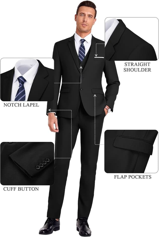 Detalle de Orange Slim Fit 3-Piece Men’s Suit for Groomsmen (Notched Lapel Jacket + Vest + Pants)