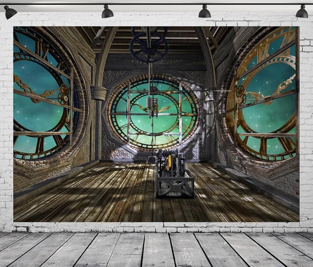 Detalle de BELECO 2.1 x 1.5 m Steampunk fabric backdrop (vintage clocks & shiny stars design)