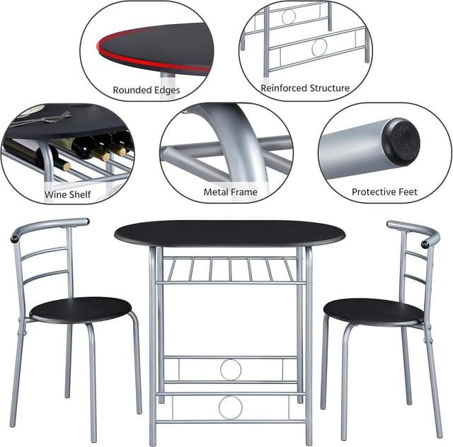 Thumbnail 5 de Yaheetech Juego de mesa y 2 sillas 90 x 53 cm