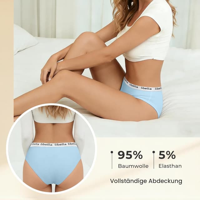 Detalle de Libella Culotte femme en coton (lot de 6) taille basse, confort respirant et extensible