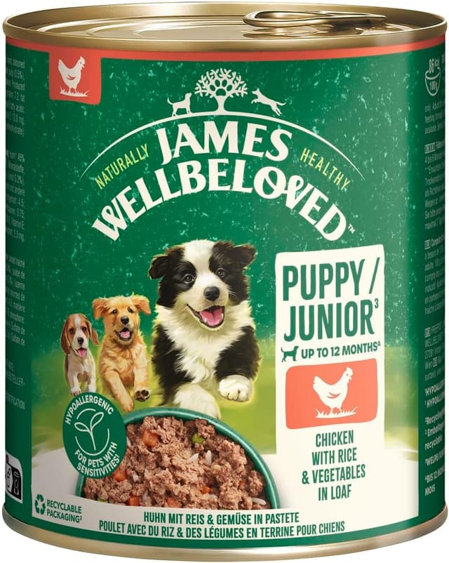 Detalle de James WELLBELOVED 6 x 800 g Hund Junior Dose Nassfutter in Pastete – Huhn
