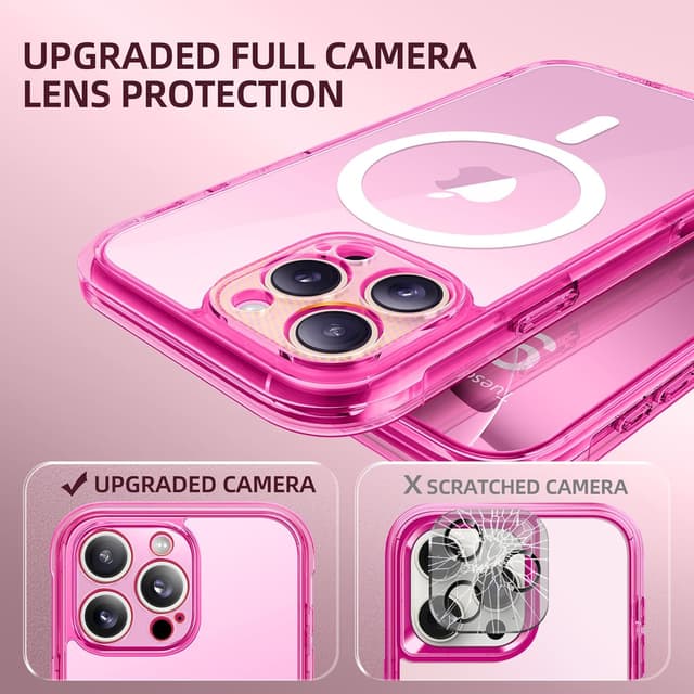 Detalle 2 de BERFY iPhone 16 Pro Max Case with MagSafe + Built-in 9H Tempered Glass Screen Protector (Clear Bright Pink)