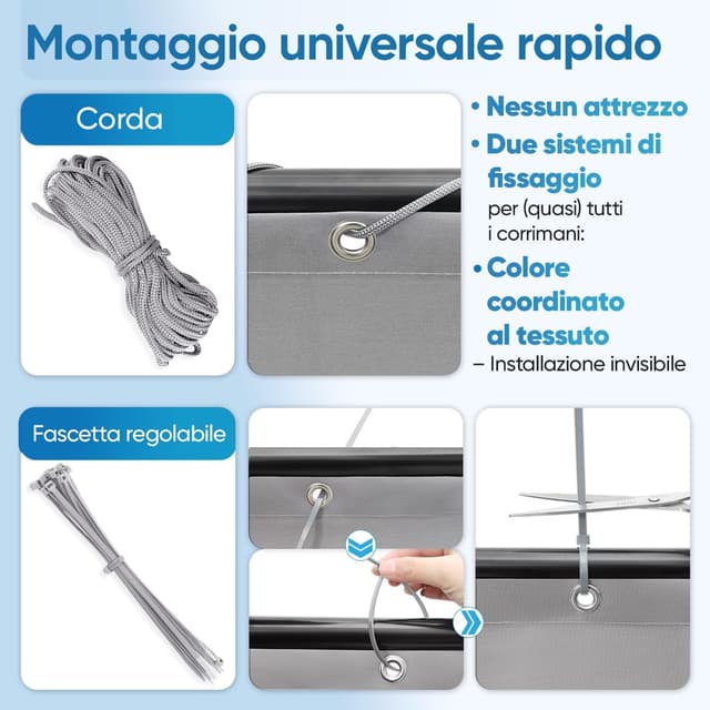 Detalle de Sekey Schermo per privacy balcone e terrazza in poliestere opaco grigio chiaro 75 x 500 cm, con occhielli e fascetta