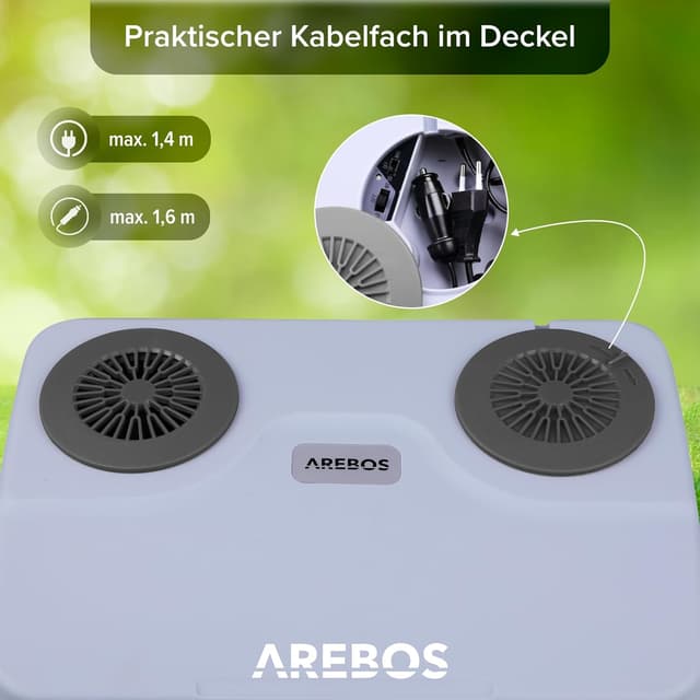 Detalle de Arebos 25-Liter-Kühlbox (12/230 V) mit ECO-Modus – zum Kühlen und Warmhalten unterwegs