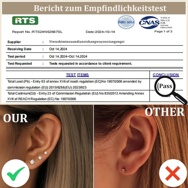 Detalle de Rajputana 3 Paar kleine Ohrstecker aus 925 Sterlingsilber – hypoallergen mit CZ, 3 Größen