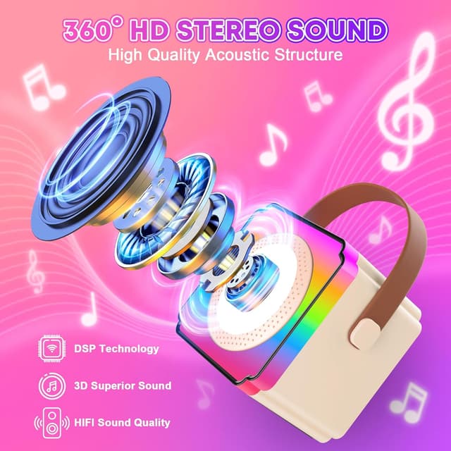 Detalle de Gontence Karaoke per Bambini con microfono Bluetooth, luci LED e effetti di voce per 3-12 anni