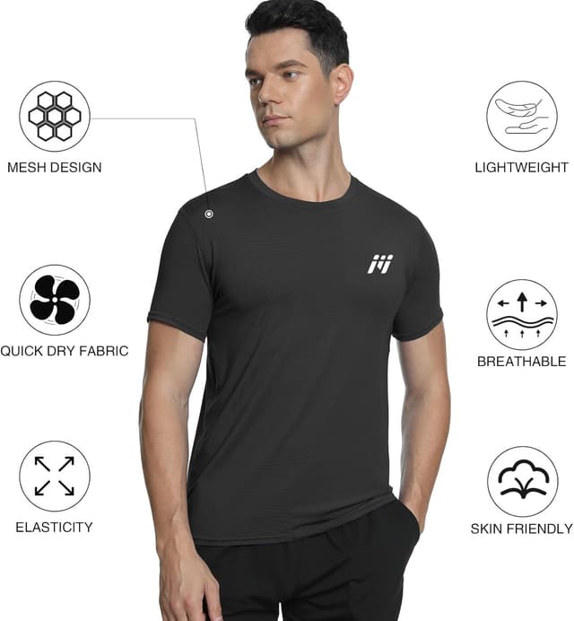 Detalle de MEETWEE Sportshirt Herren – kurzärmeliges Mesh-Laufshirt mit 4-Wege-Stretch
