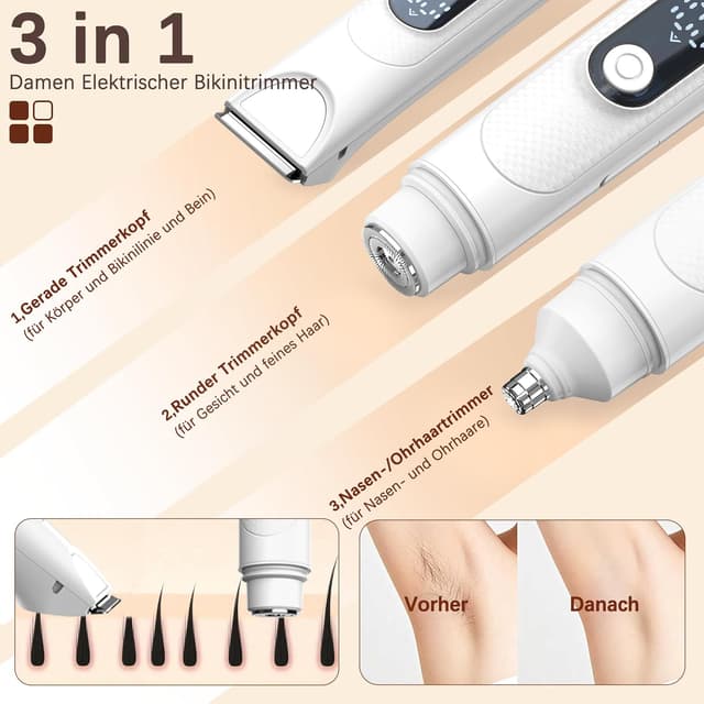 Detalle de ROOFEI Rasoir Électrique Femme 3 en 1 : tondeuse intime, jambes, bras et visage rechargeable IPX7