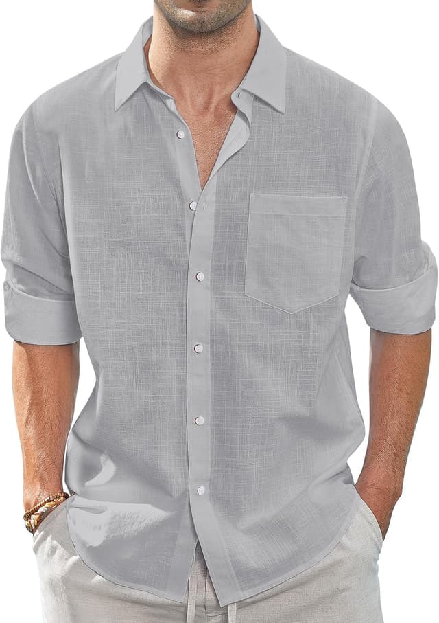 Detalle 2 de J.VER Leinenhemd Herren – Langarmhemd im Regular Fit aus Baumwolle/Leinen für Business & Freizeit