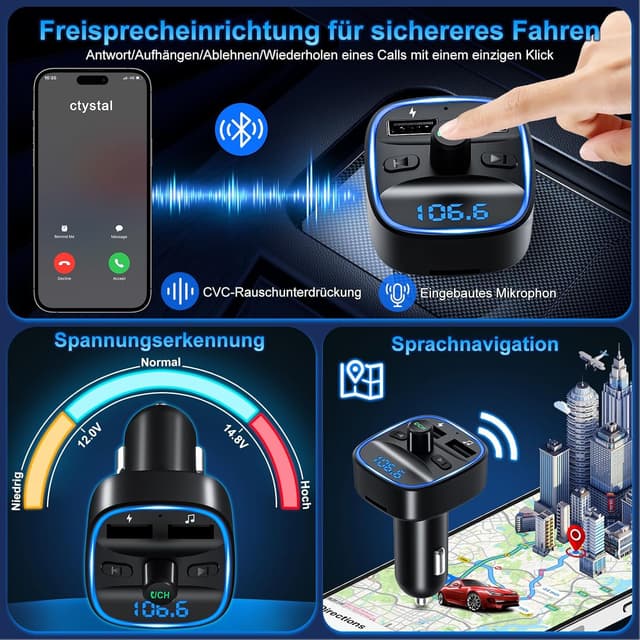 Detalle 1 de Bluetooth 5.3 FM Transmitter Auto Adapter