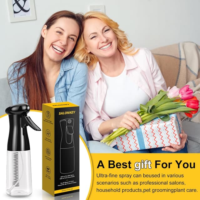 Detalle de SALONKEY kontinuierliche Wassersprühflasche mit Feinnebel-Düse (0,3 mm) – nachfüllbar, auslaufsicher 360°