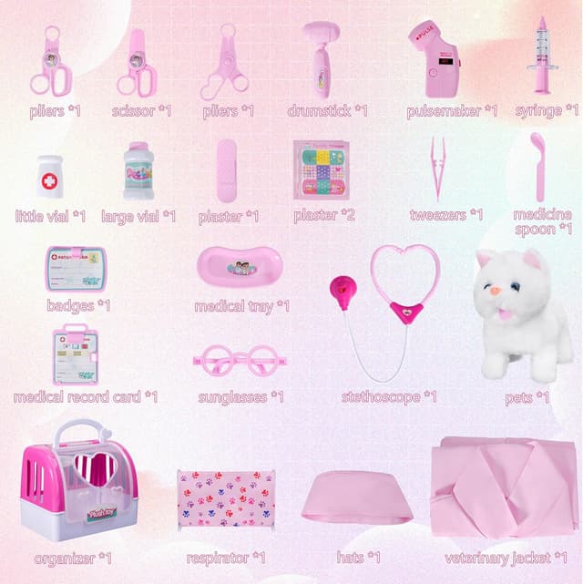 Detalle 2 de Doctor Kit for Girls Vet Play Sets for Kids (White Kitten) — Pretend Play Doctor Case for Ages 3–6