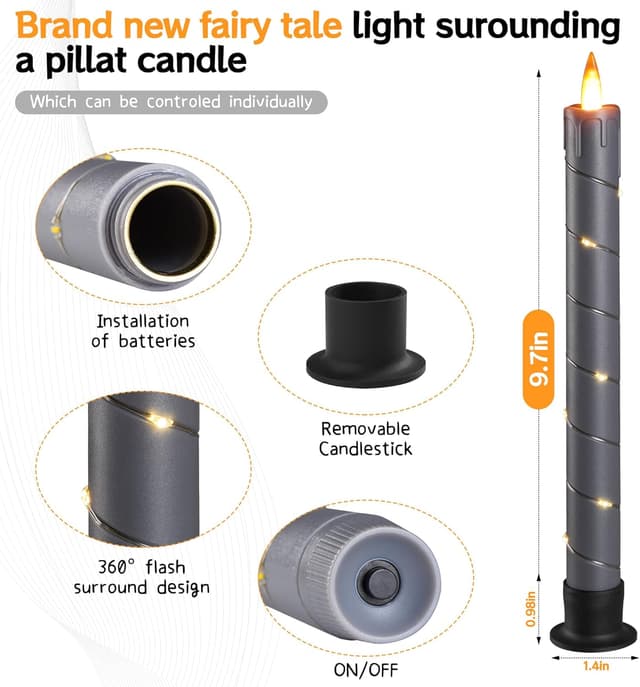 Detalle de Da by Velas Cónicas LED 3D sin Llama, Control Remoto, Gris 🕯