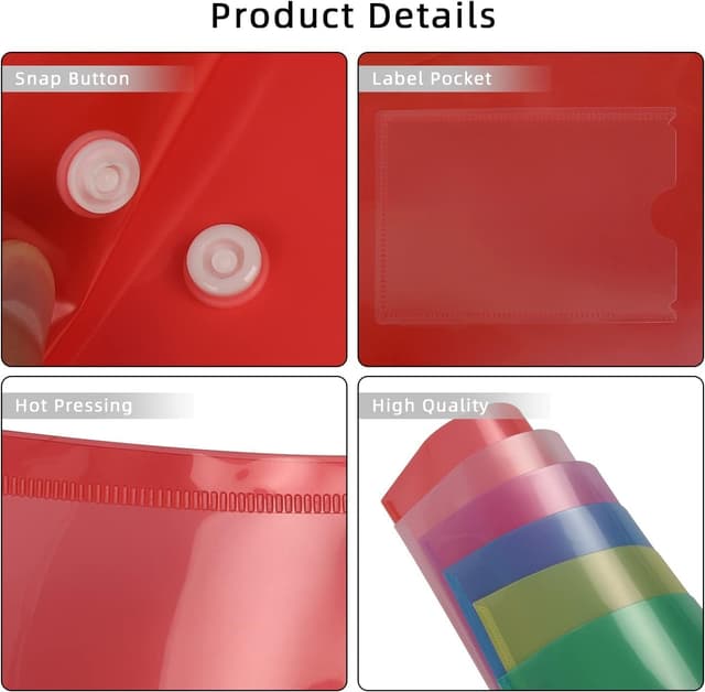 Detalle de GoodtoU A5 Plastic Wallets with Popper (30 Pack, Assorted Colours) – clear folders for school and office