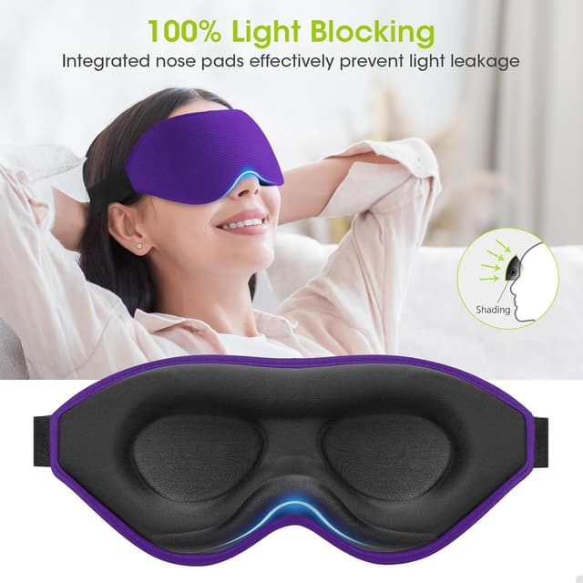 Detalle de Laitver 2025 Schlafmaske für Seitenschläfer – ergonomische 3D Lichtblocker Augenmaske, dunkellila