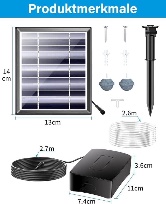Thumbnail 6 de Biling Solar Teichbelüfter mit Akku – 2,5 W Solarpumpe für Sauerstoff im Teich (3 Modi)