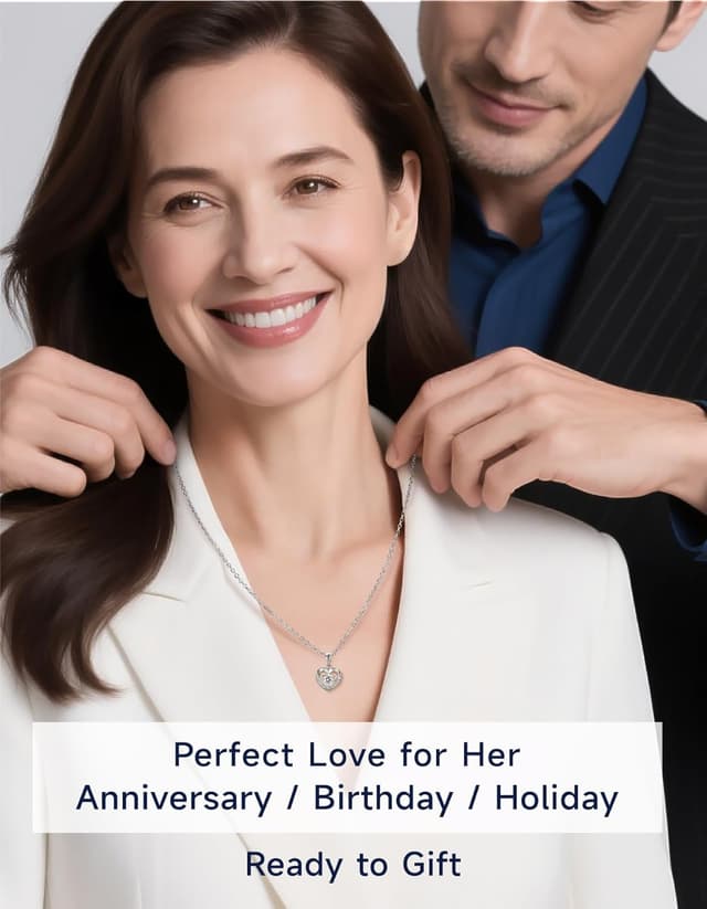 Detalle 2 de MomentWish Damen Halskette aus 925 Sterling Silber mit Herz-Anhänger & Moissaniten (1–2 Karat)