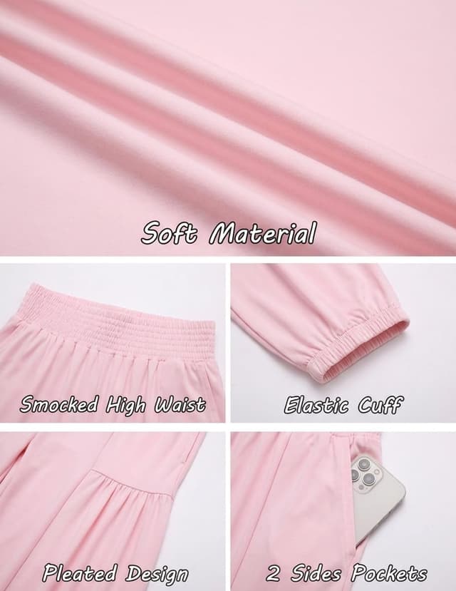 Detalle 2 de Famulily Women’s Lightweight Athletic Harem Pants (Loose Smocked High Waist) with Pockets, S–XXL