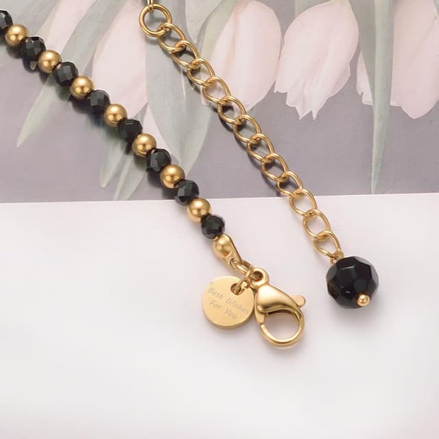 Detalle de vissen Naturstein-Armband Damen aus Edelstahl, goldfarben, verstellbar