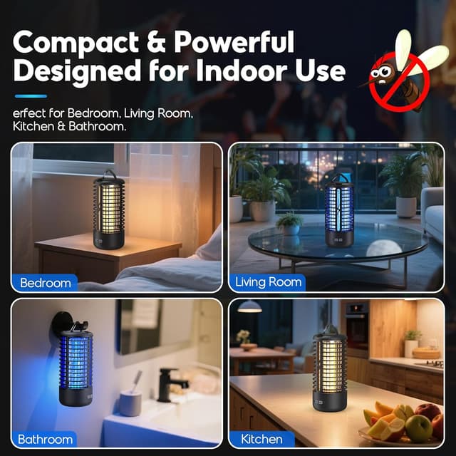 Thumbnail 4 de Dnenellr Lampada Antizanzare elettrica 3000V UV LED sospendibile IPX4 (nero)