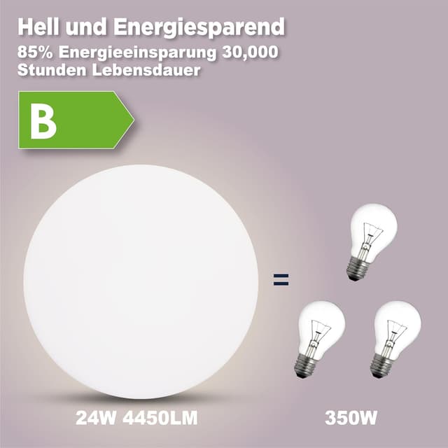 Detalle de L5L3D LED Deckenleuchte 35 cm, IP54 wasserfest, 24 W, 4.450 lm, 4.000 K neutralweiß