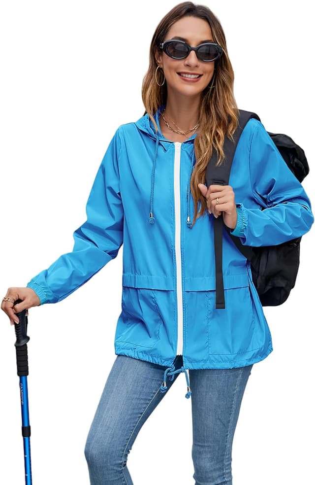 Detalle de Hount Women’s Lightweight Hooded Raincoat Waterproof Packable Active Outdoor Rain Jacket (S-3XL)