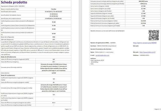 Thumbnail 3 de COMFEE' CF-AF12A Unità interna climatizzatore 12.000 BTU