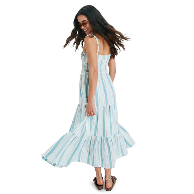 Detalle de Roxy Sunshine Coastline Stripe: vestido de mujer de tirantes y falda vaporosa