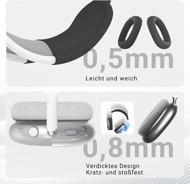 Detalle de Tuocal 3-in-1 Hülle für AirPods Max: Silikon-Schutz für Ohrpolster & TPU-Case (schwarz)