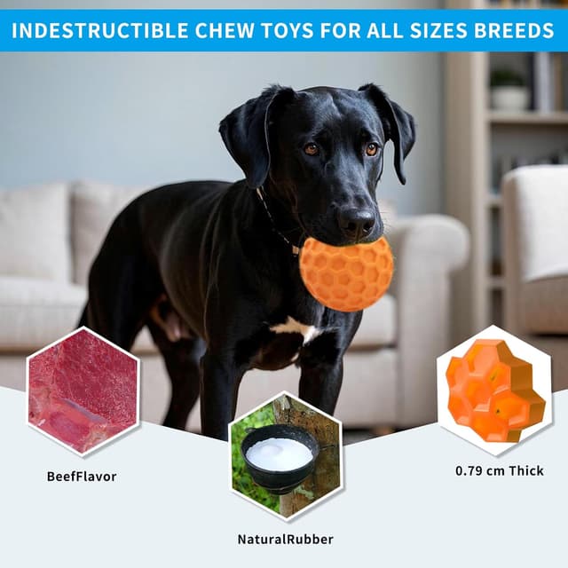 Detalle de Woeita Indestructible Squeaky Dog Ball (Orange, 80mm) – durable rubber chew and fetch toy for aggressive chewers