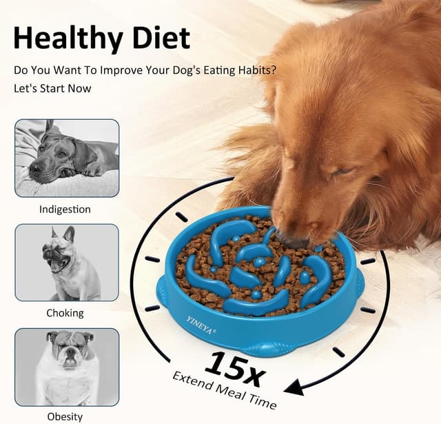 Detalle de YINEYA Slow Feeder Dog Bowl (Interactive, Anti-bloat) with Non-slip Base