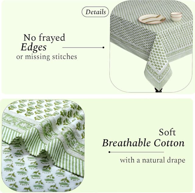 Detalle de Cotton Print Club Emerald Green Indian Block Print Rectangle Tablecloth (60x90 in)