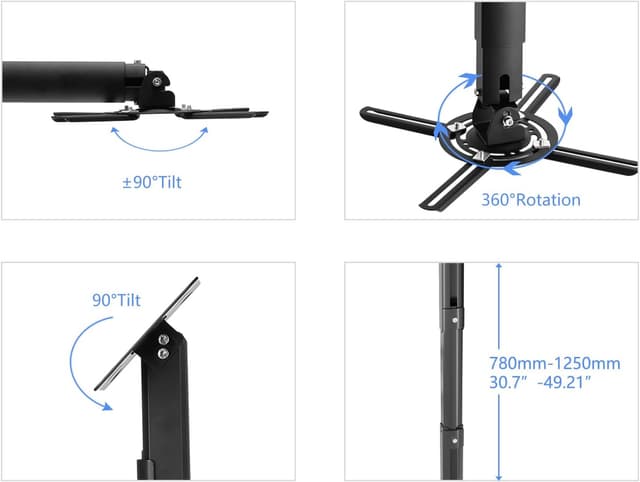 Detalle 2 de suptek Beamer-Deckenhalterung PR05LB (780–1250 mm), 360° drehbar, bis 13,6 kg, schwarz