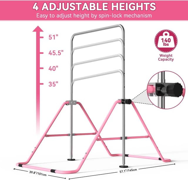 Detalle 2 de FBSPORT Gymnastics Bar for Kids (foldable, adjustable height horizontal bar) – supports 140lbs