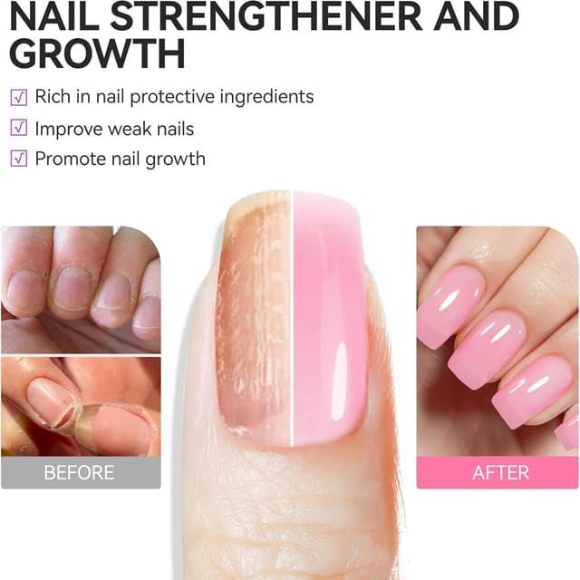 Detalle de Gelike ec Vernis Durcisseur Ongles Fort et Croissance : base réparatrice rose pour ongles fins et cassants