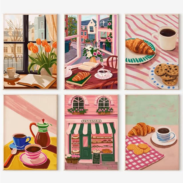 Detalle de 6 Pack Adults Paint by Numbers Kit (Unframed) – Coffee DIY Acrylic Oil Painting Sets on Canvas